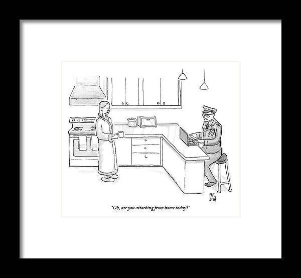
Husbands Framed Print featuring the drawing Wife In Robe Speaks To Husband Who Is Dressed by Paul Noth