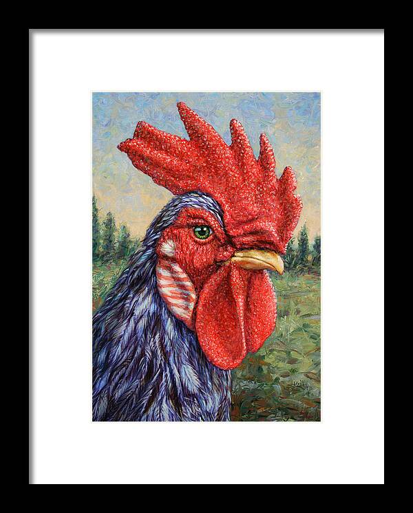 Rooster Framed Print featuring the painting Wild Blue Rooster by James W Johnson