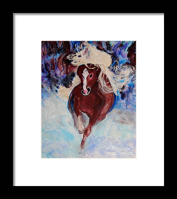 Wild Horses Framed Print featuring the painting Wild Heart Running by Helena Bebirian