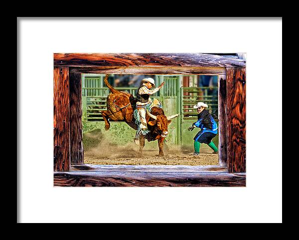 Bull Riding Framed Print featuring the photograph Wild Ride by Priscilla Burgers