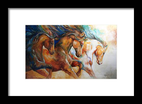 Horse Framed Print featuring the painting Wild Trio Run by Marcia Baldwin