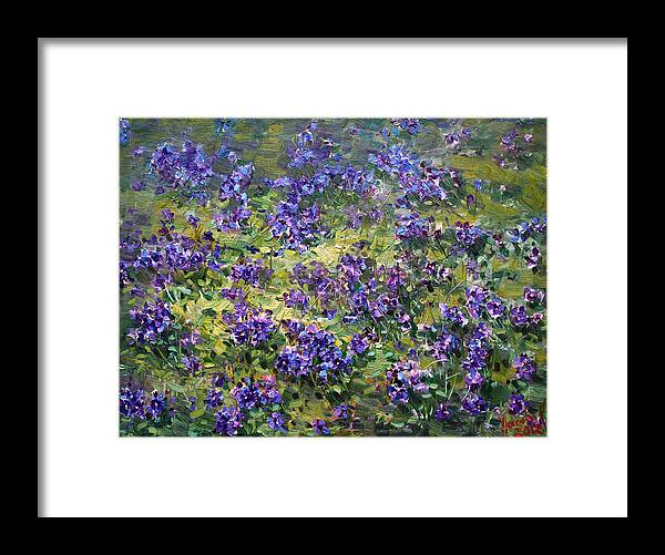 Violets Framed Print featuring the painting Wild Violets by Ylli Haruni