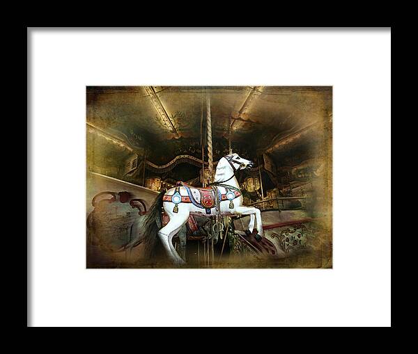 Merry Go Round Framed Print featuring the photograph Wild wooden horse by Barbara Orenya