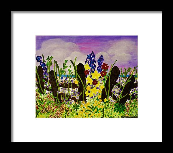 Seascape With Wildflowers Framed Print featuring the painting Wildflowers By The Sea by Celeste Manning