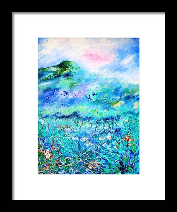 Landscape Framed Print featuring the painting Wildlife Clouds and Shadows on Eagle Hill by Trudi Doyle