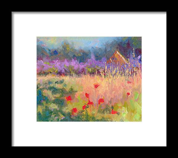 Lavender Framed Print featuring the painting Wildrain Retreat - lavender and poppies by Talya Johnson