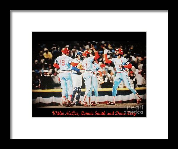 Cardinal's Baseball Framed Print featuring the photograph Willie Mcgee Lonnie Smith and Dane Lorg by Kelly Awad