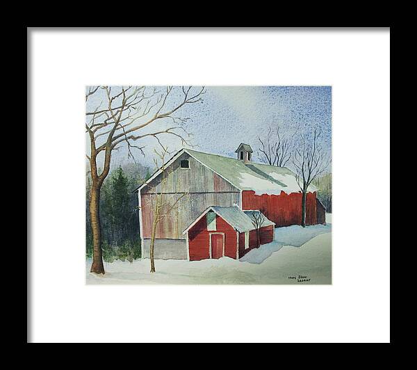 Christmas Card Framed Print featuring the painting Williston Barn by Mary Ellen Mueller Legault