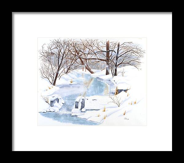 Waterfall Framed Print featuring the painting Willowood Winter by Sam Davis Johnson