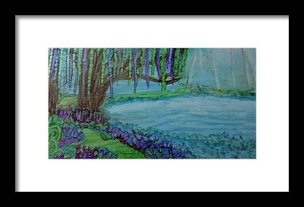 Landscape Framed Print featuring the painting Willows By The Pond by Kelly Dallas