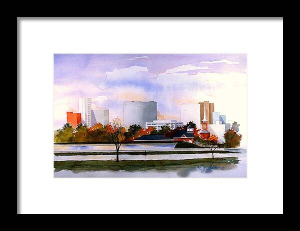 Watercolor Framed Print featuring the painting Wilmington Resevoir Skyline by William Renzulli