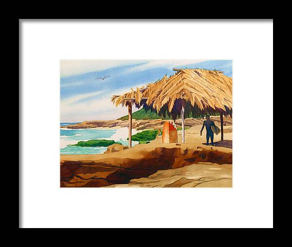 Surfing Framed Print featuring the painting Wind 'n Sea Beach La Jolla by Mary Helmreich