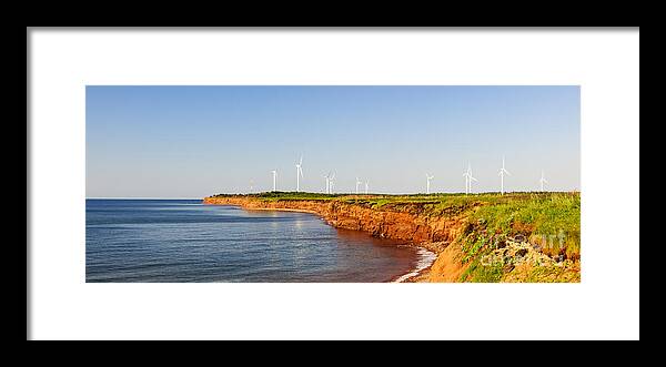 Windmills Framed Print featuring the photograph Wind turbines on atlantic coast 2 by Elena Elisseeva