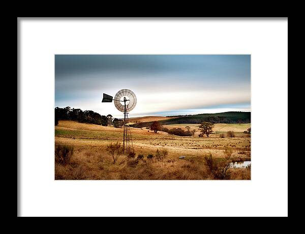 Non-urban Scene Framed Print featuring the photograph Windmill And Rolling Hills, Charming by Olga Baldock Photography