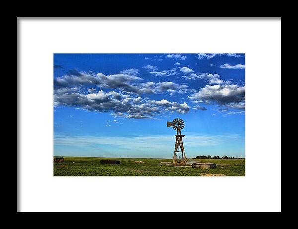 Landscape Framed Print featuring the photograph Windmill in Blue by Steven Reed