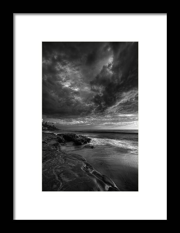 Clouds Framed Print featuring the photograph WindNSea Stormy Sky BW by Peter Tellone