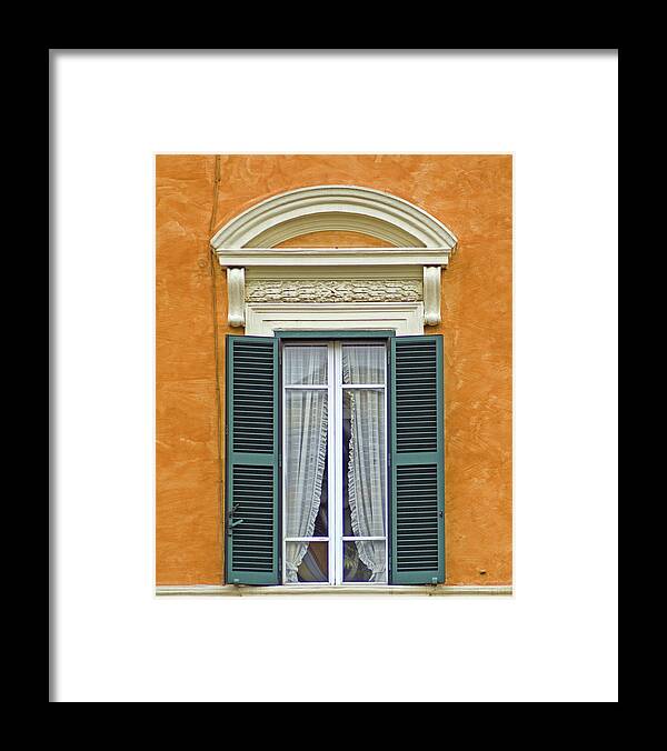 Ancient Framed Print featuring the photograph Window of Rome with Green Wood Shutters by David Letts