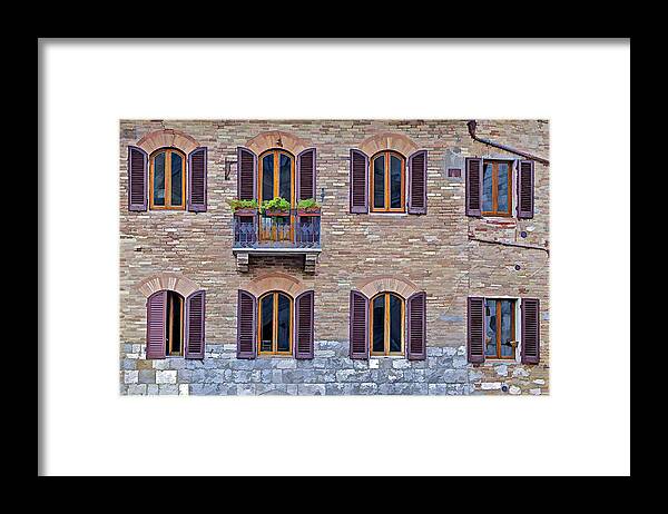 Architecture Framed Print featuring the photograph Windows of a Tuscan Office Building by David Letts