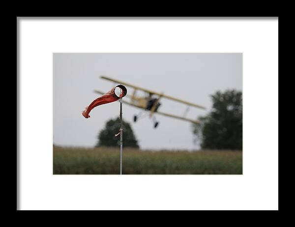 Tiger Boys Airshow Guelph Ontario Old Crate Aeroplane Flying Machines Landing Ww1 Biplane Windsock Framed Print featuring the photograph Windsock by Alan Norsworthy