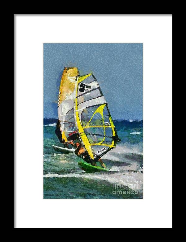 Windsurfing Framed Print featuring the painting Windsurfing by George Atsametakis