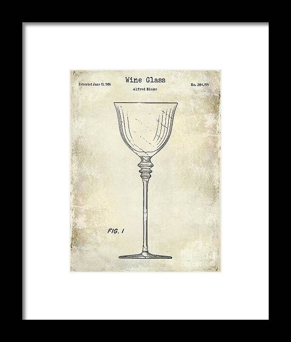 Wine Glass Patent Drawing Framed Print featuring the photograph Wine Glass Patent Drawing by Jon Neidert