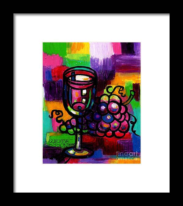 Abstract Framed Print featuring the painting Wine Glass With Grapes Abstract by Genevieve Esson