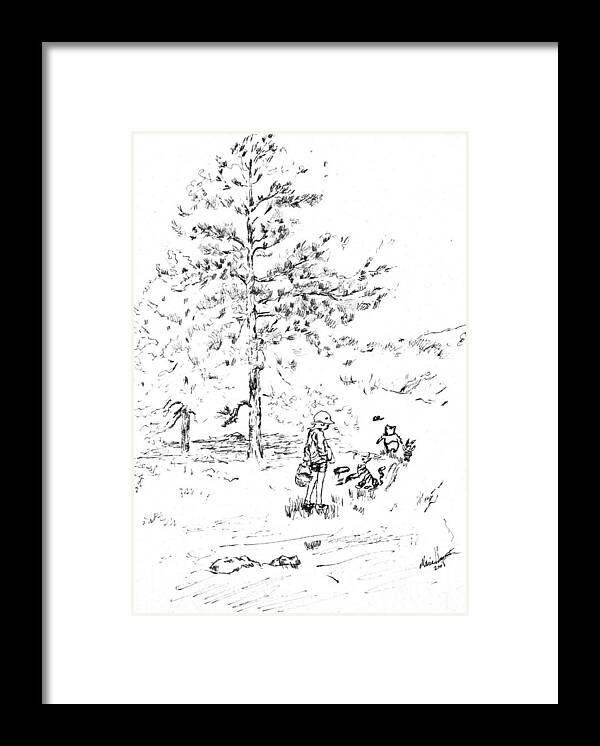 Whinnie The Pooh Framed Print featuring the painting Winnie The Pooh goes on a Picnic  after E H Shepard by Maria Hunt