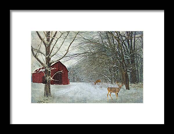 Winter Framed Print featuring the digital art Winter Barn by Lianne Schneider
