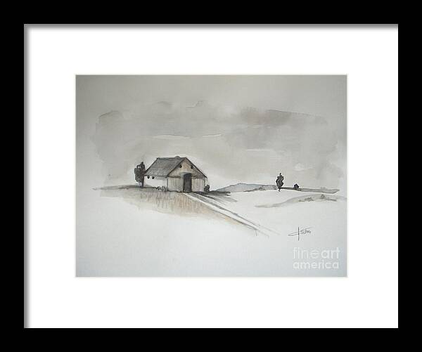 Barn Framed Print featuring the painting Winter Barn by Vesna Antic
