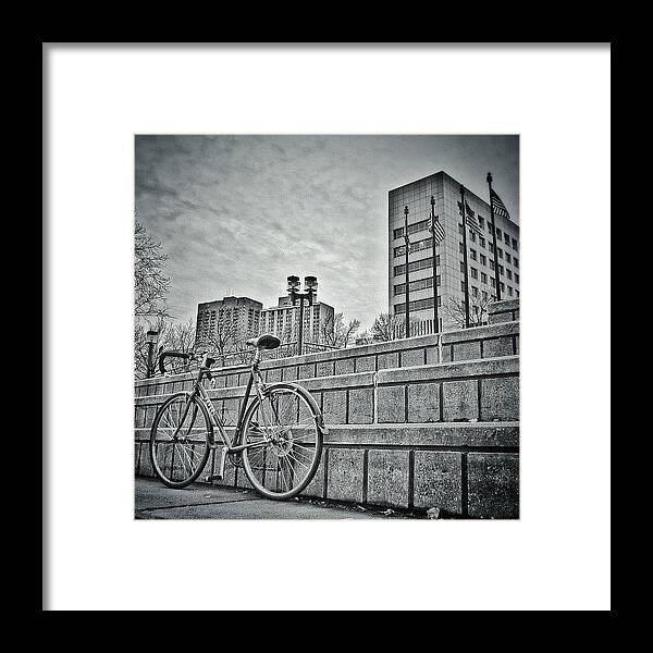 Bicycle Framed Print featuring the photograph #winter #bike. #american #flag by Mike S
