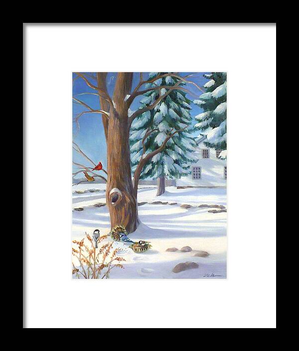 Landscape Print Framed Print featuring the painting Winter Day by Janet Zeh