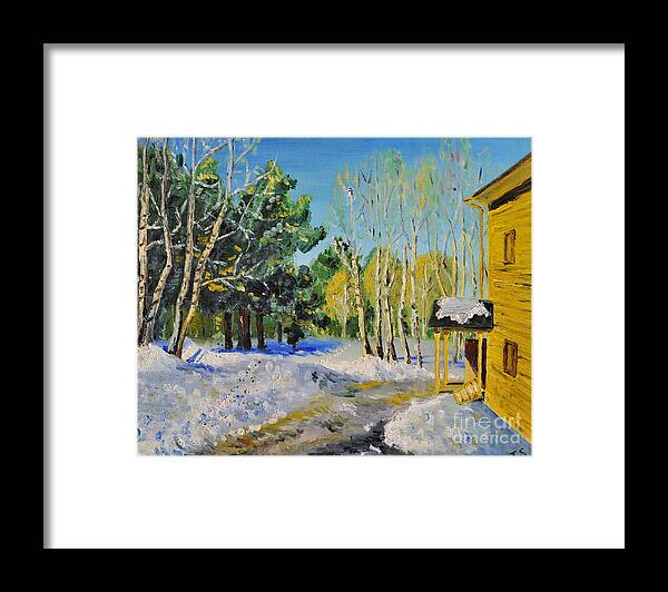 Landscape Framed Print featuring the painting Winter Day by Teresa Wegrzyn