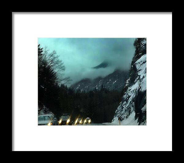 Winter Framed Print featuring the mixed media Winter Drive in the Coast Mountains by Janet Ashworth