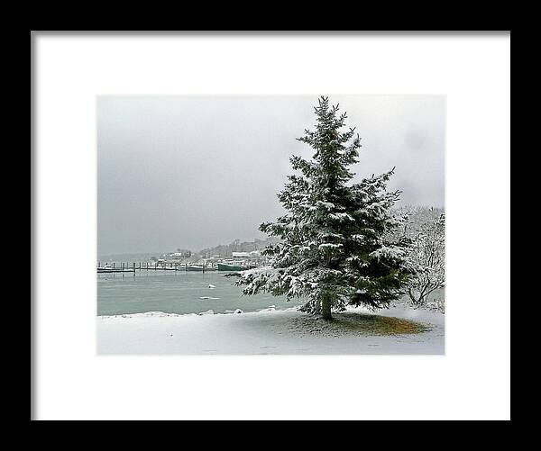 Plymouth Ma Framed Print featuring the photograph Winter harbor scene by Janice Drew