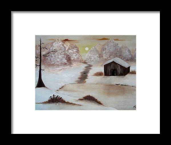 Barn Framed Print featuring the painting Winter Haven by Melanie Blankenship