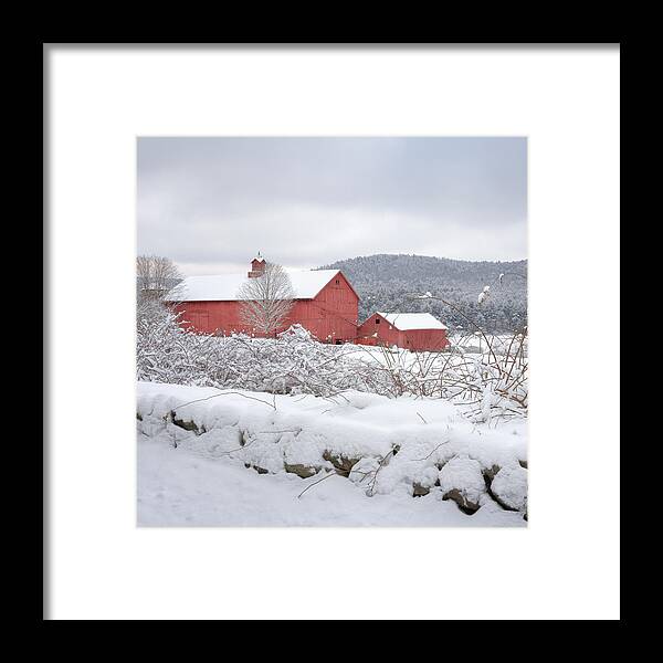 Old Red Barn Framed Print featuring the photograph Winter in Connecticut square by Bill Wakeley