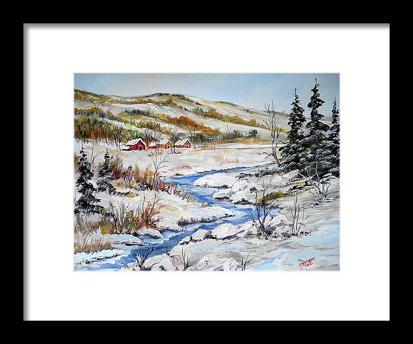 Winter Is Here Framed Print featuring the painting Winter in the Village by Dorothy Maier