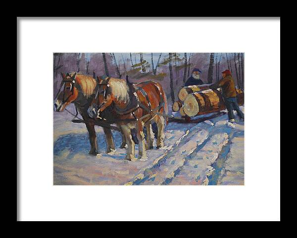Berkshire Hills Paintings Framed Print featuring the painting Winter Logging by Len Stomski