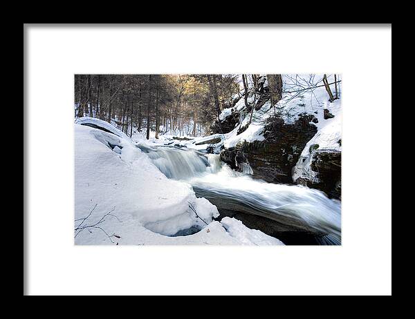 Waterfall Framed Print featuring the photograph Winter Meltdown Rushing Over Conestoga Falls by Gene Walls