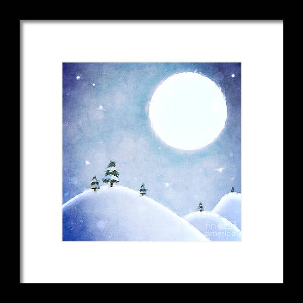 Moon Framed Print featuring the digital art Winter Moon Over Snowy Landscape by Phil Perkins