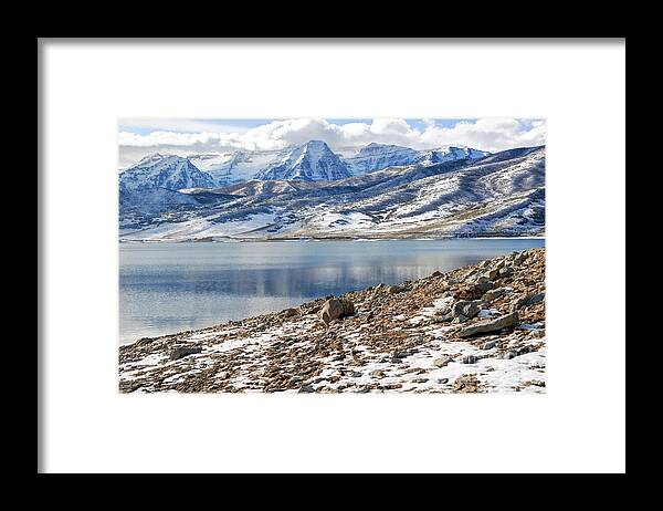 Mount Timpanogos Framed Print featuring the photograph Winter Mt. Timpanogos and Deer Creek Reservoir by Gary Whitton