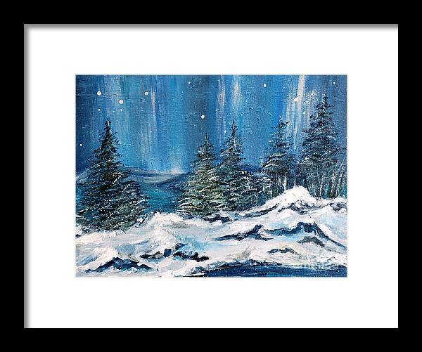 Winter Framed Print featuring the painting Winter Night by Teresa Wegrzyn