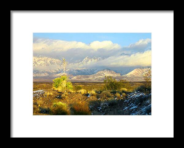 The Winter Sun Sets In Front Of The Organ Mountains-desert Peaks National Monument Framed Print featuring the photograph Winter in the Organ Mountains by Jack Pumphrey