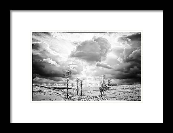 Black And White Framed Print featuring the photograph Winter Sky Drama by Theresa Tahara