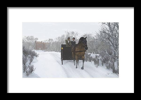 Winter Framed Print featuring the digital art Winter Sleigh Ride by Jayne Wilson