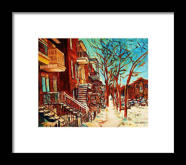 Montreal Framed Print featuring the painting Winter Staircase by Carole Spandau