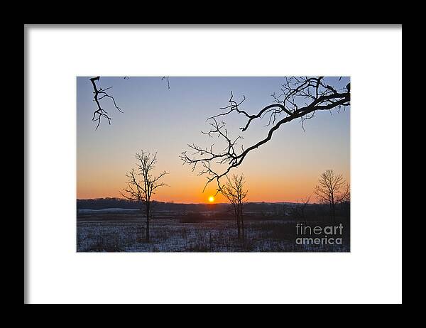 Winter Sunset Framed Print featuring the photograph Winter Sun Ornament by Dan Hefle