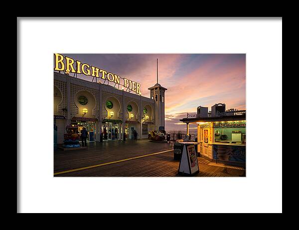 Landscape Framed Print featuring the photograph Winter Sunset over Brighton Pier in England by Matthew Gibson
