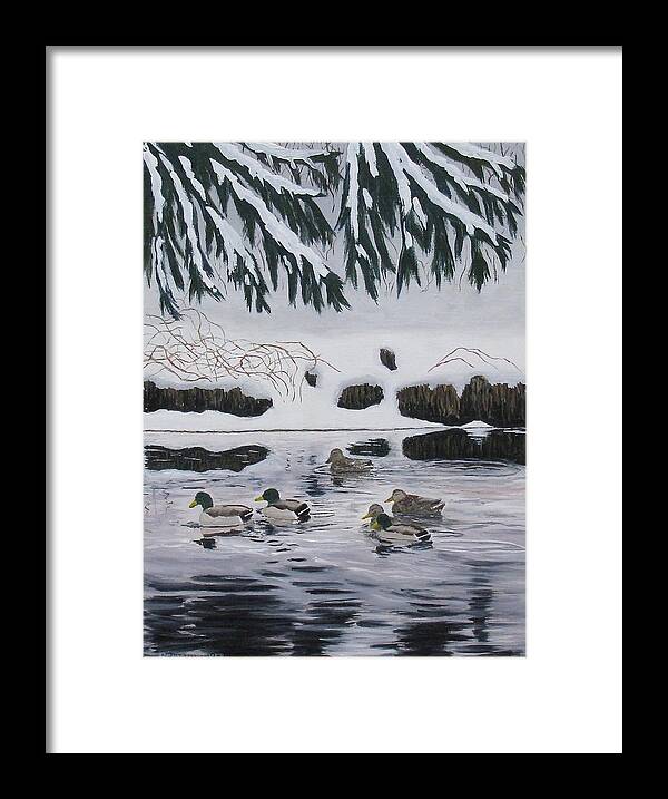 Mallard Ducks Framed Print featuring the painting Winter Tranquility by Barb Pennypacker