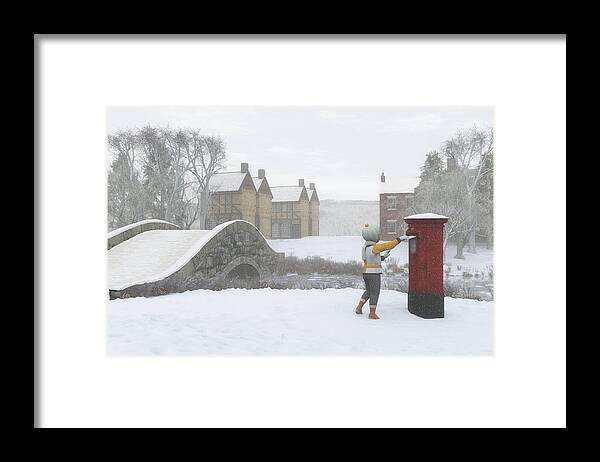 Christmas Framed Print featuring the digital art Winter Village with Postbox by Jayne Wilson